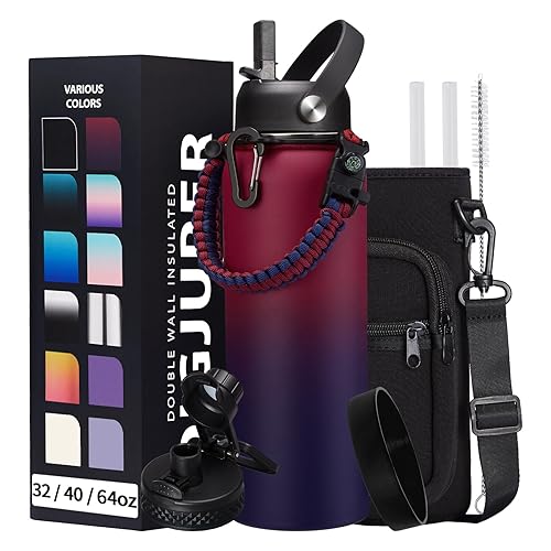 40OZ Stainless-steel Water-Bottle with Straw - Pop-up Spout & Straw Lids  Survival Paracord Handle  Storage Sleeve & Cup Mat  Leak Proof Reusable Insulated Men Women Water Jug for Gym Workout